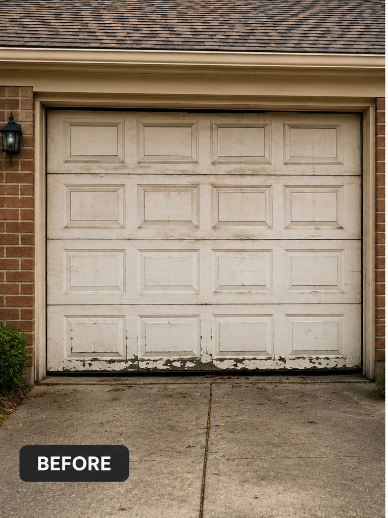 Garage door before repair